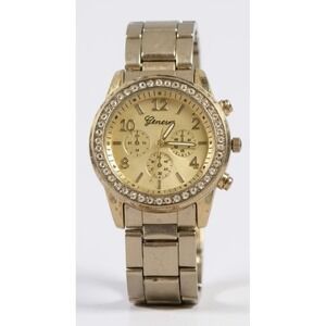 Geneva Gold Tone Rhinestone Bezel Faux Chrono‎ Quartz Analog Women's Wrist Watch